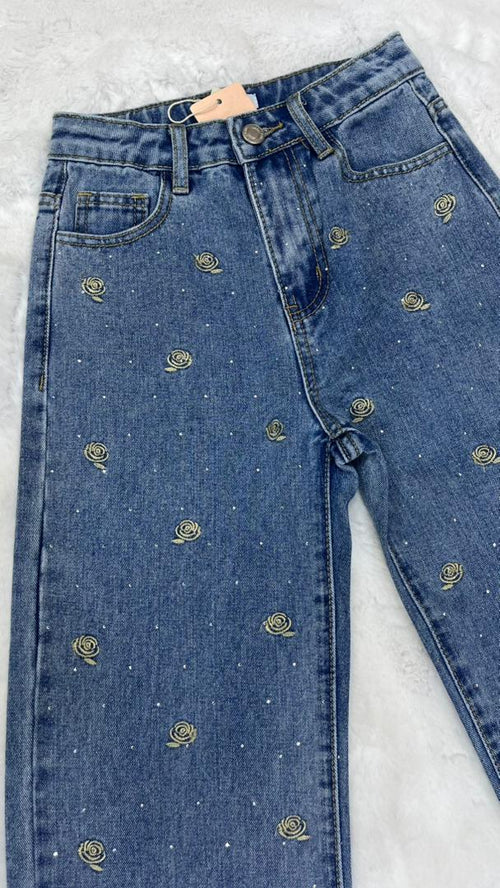 Jean motif roses