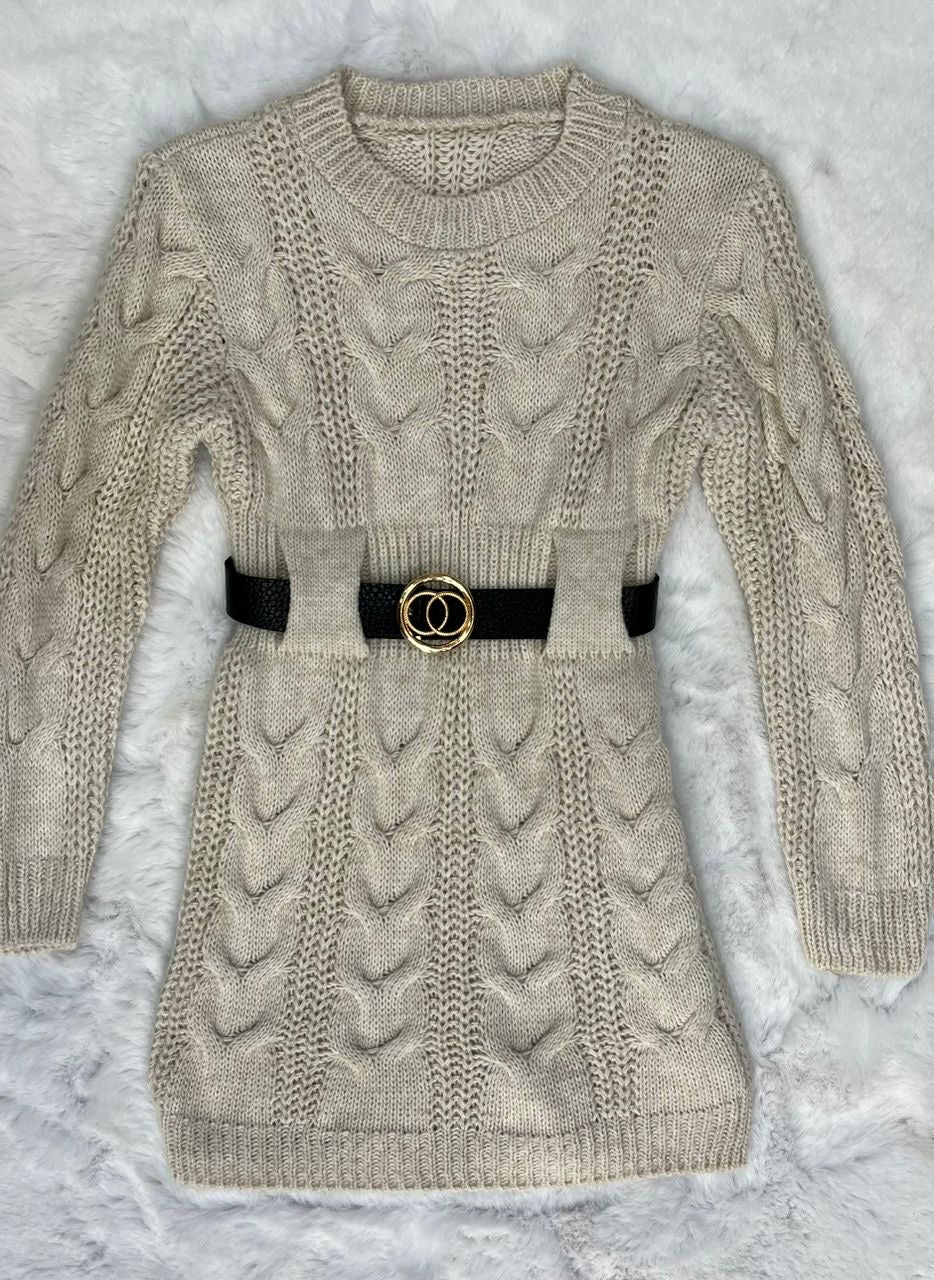 ✨ Robe pull enfant – Maille torsadée & ceinture élégante