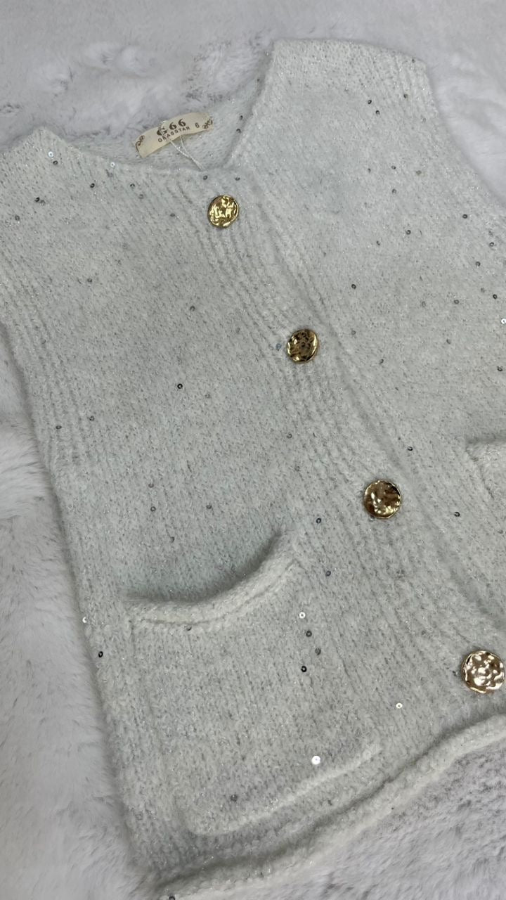 ✨ Gilet sans manches enfant – Maille douce blanc cassé