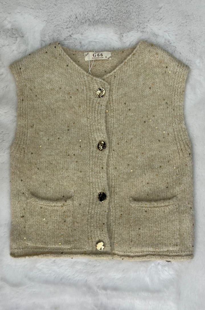 ✨ Gilet sans manches enfant – Maille douce beige