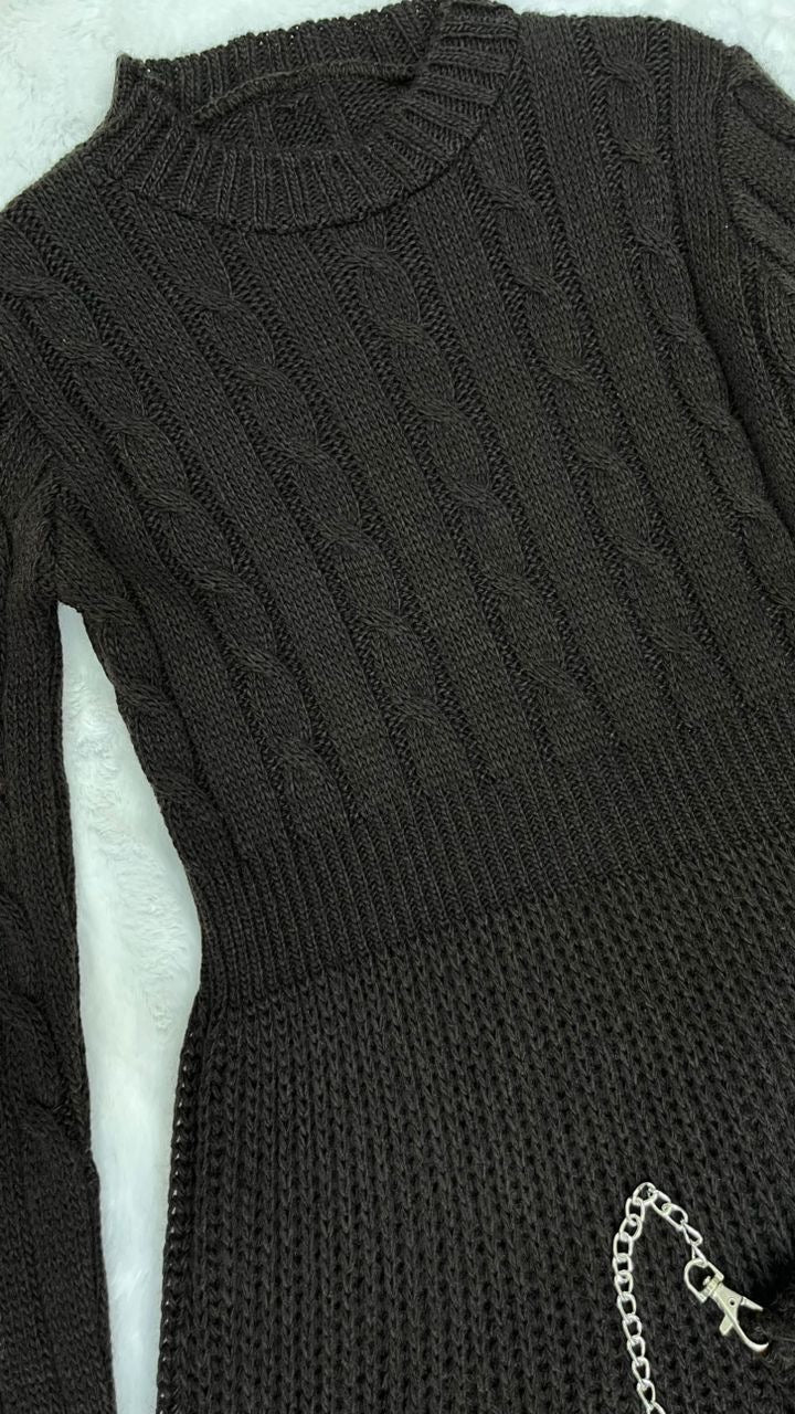 Robe en laine marron – Avec petit sac assorti 🖤✨