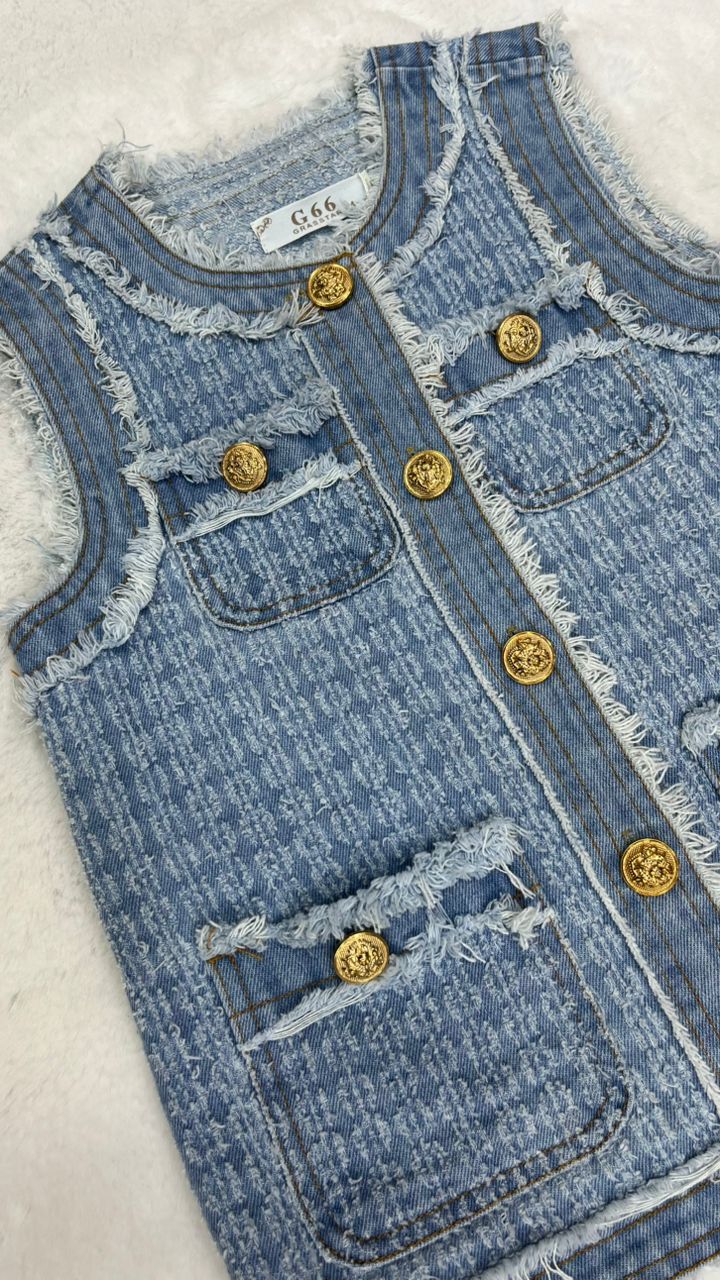 Veste jean - bouton or