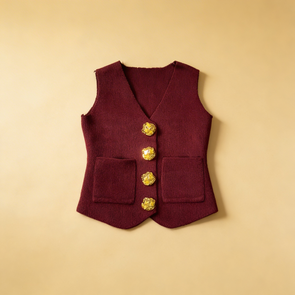 Gilet Bordeaux - Bouton Doré