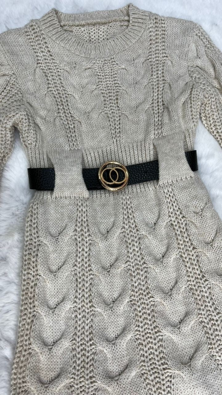 ✨ Robe pull enfant – Maille torsadée & ceinture élégante