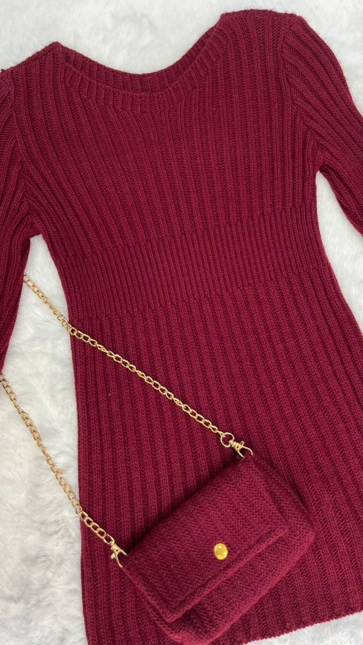 ✨ Robe enfant bordeaux – Élégance & sac assorti