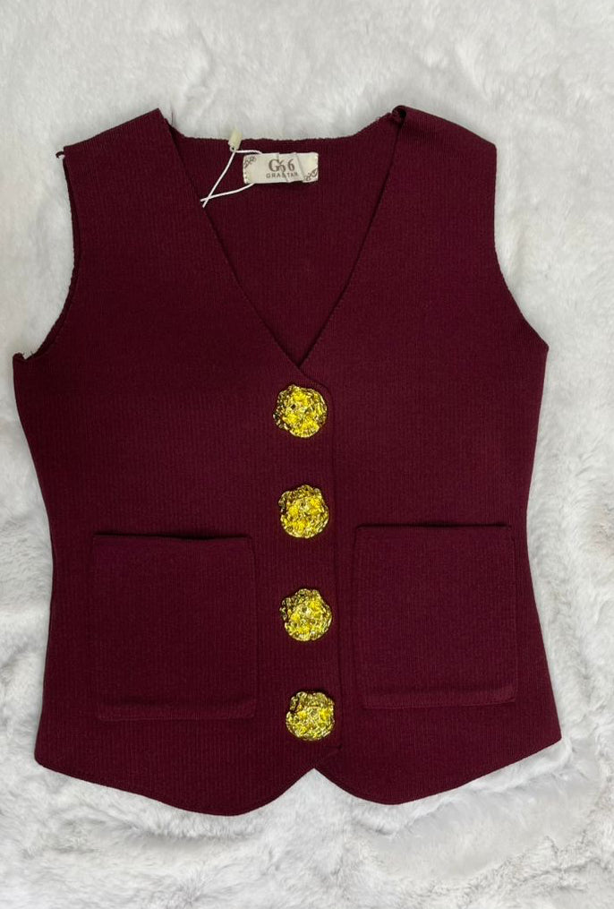 Gilet Bordeaux - Bouton Doré