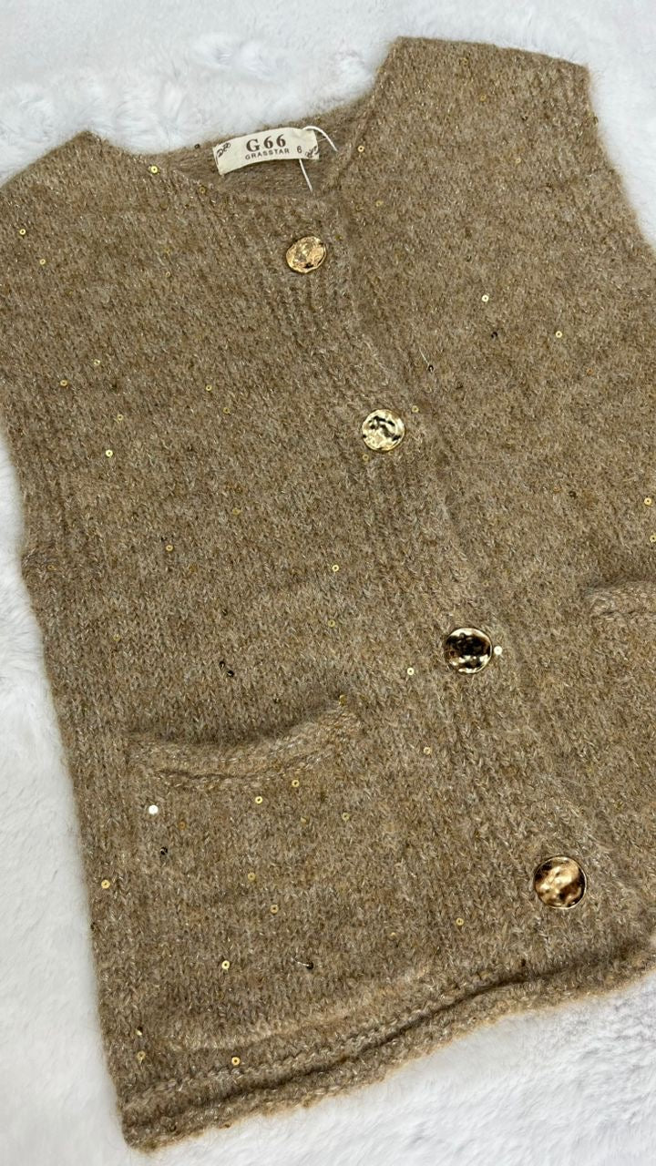 ✨ Gilet sans manches enfant – Maille douce & détails dorés