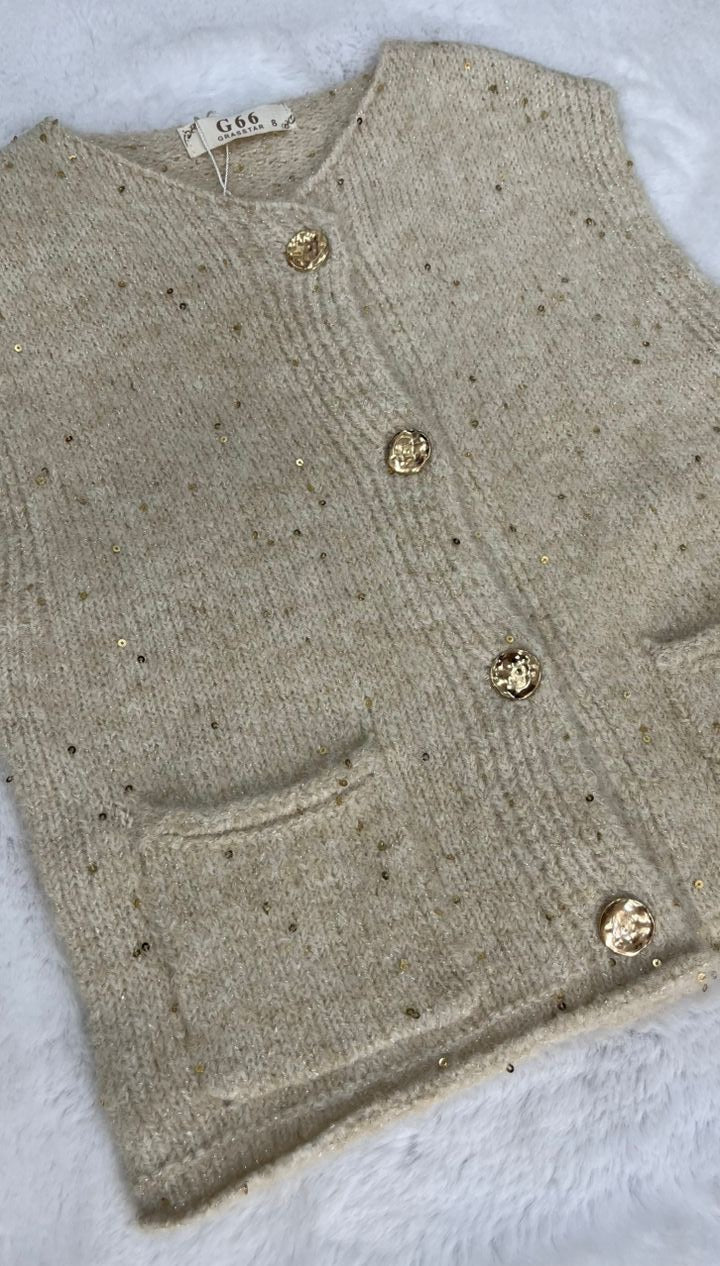 ✨ Gilet sans manches enfant – Maille douce beige