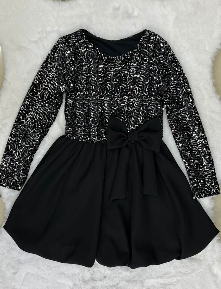 ✨ Robe enfant élégante noire – Dentelle & nœud couture