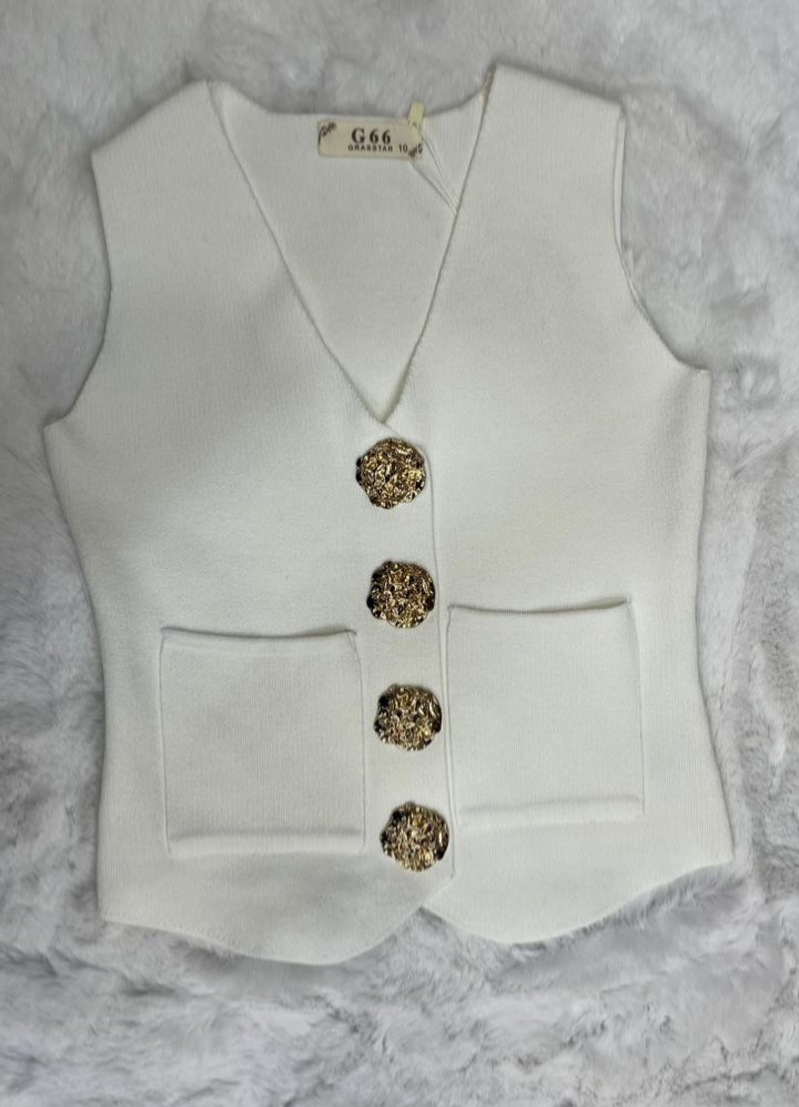 Gilet blanc - bouton doré