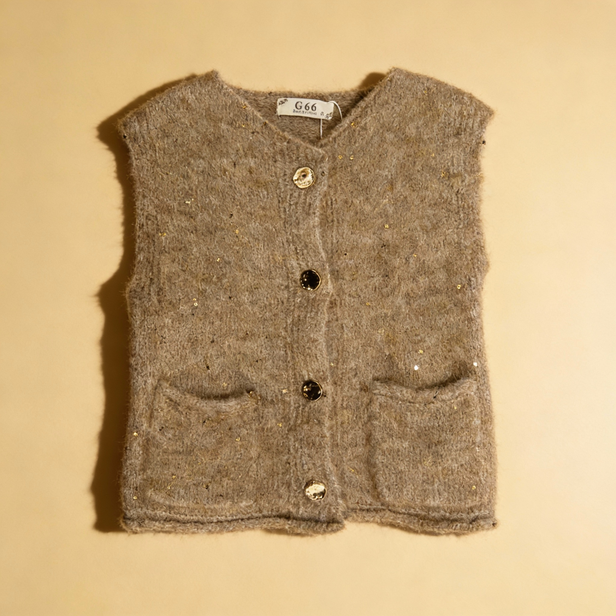 ✨ Gilet sans manches enfant – Maille douce & détails dorés