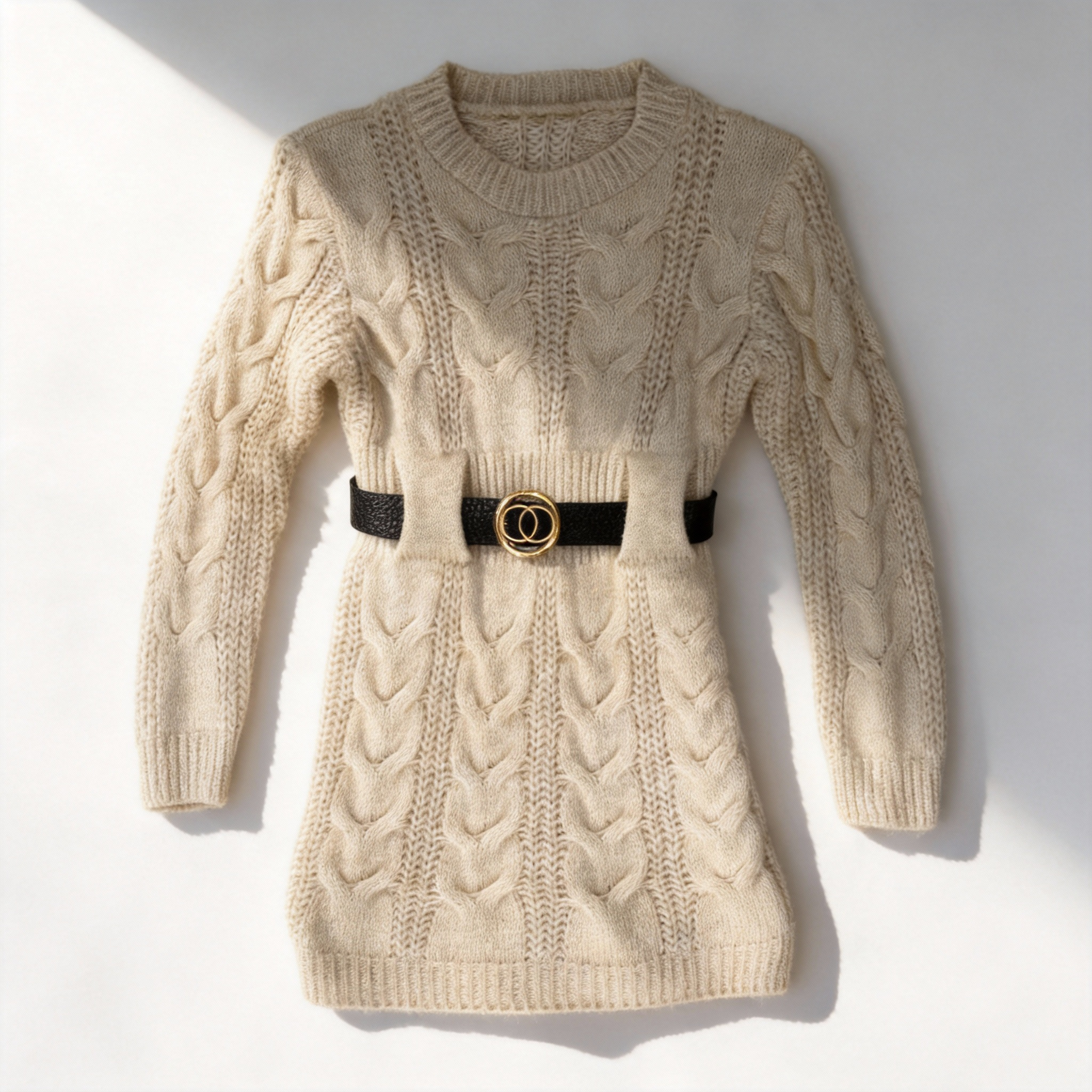 ✨ Robe pull enfant – Maille torsadée & ceinture élégante