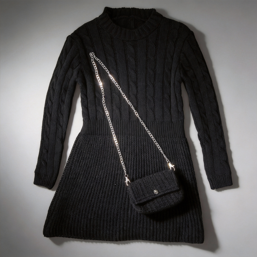 Robe en laine marron – Avec petit sac assorti 🖤✨